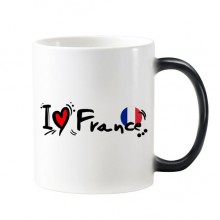 I Love France Word Flag Love Heart Illustration Pattern Morphing Heat Sensitive Changing Color Mug Cup  Milk Coffee With Handles 350 ml