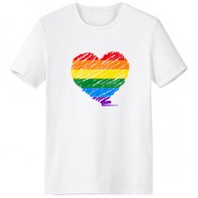 lgbt stippling rainbow   transgender bisexuals support heart illustration crew-neck white t-shirt sp and summer tagless comfort cotton sports t-shirts