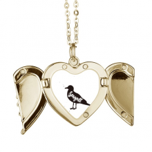 Seagull Black And White Animal Folded Wings Peach Heart Pendant Necklace